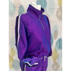 Vintage Y2K Big Flirt Womens Purple Track Suit Iridescent Lightweight Set